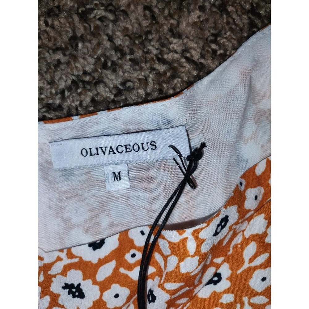NWT Olivaceous Floral Mini Dress Medium Ruched Tie Front Flutter Sleeve - Picture 6 of 8